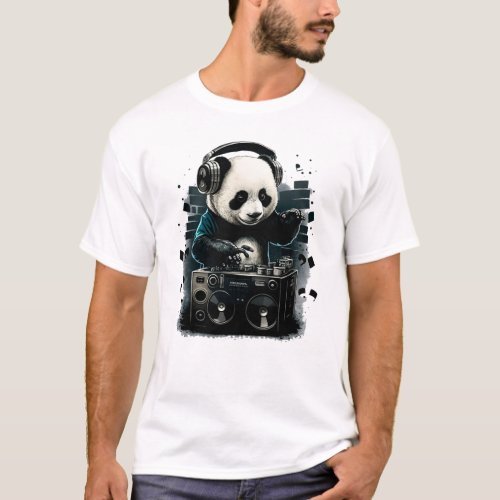 Dj Panda With Headphones Music T_Shirt