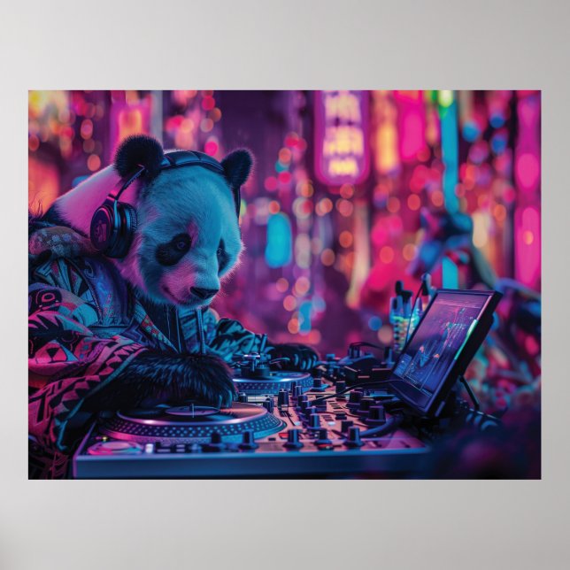 DJ Panda with headphones Poster (Front)