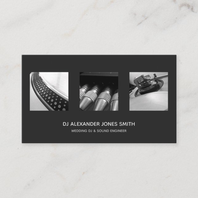 DJ Photographer - Modern Minimalist Dark Business Card (Front)