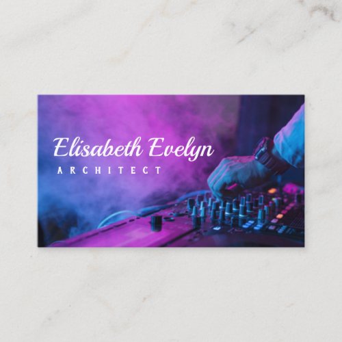 Dj playing music at sound mixer in night club business card