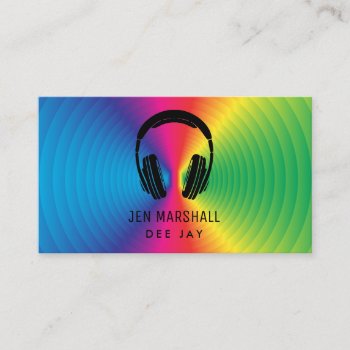 Dj Prismatic Colors Music Headphones Business Card by musickitten at Zazzle