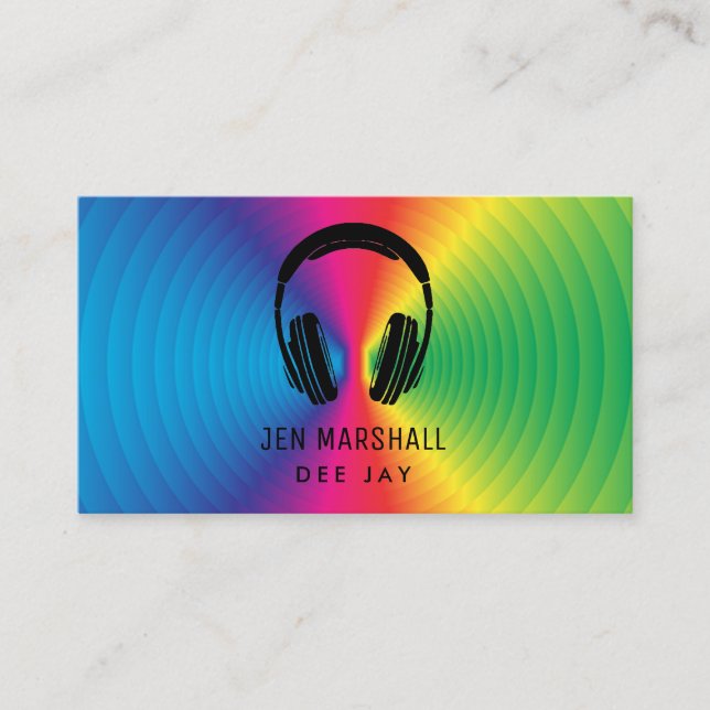 DJ prismatic colors music headphones Business Card (Front)