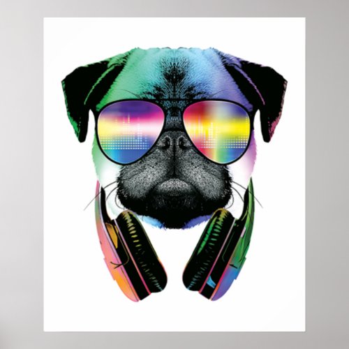 Dj Pug With Sunglasses And Headphones Music Poster