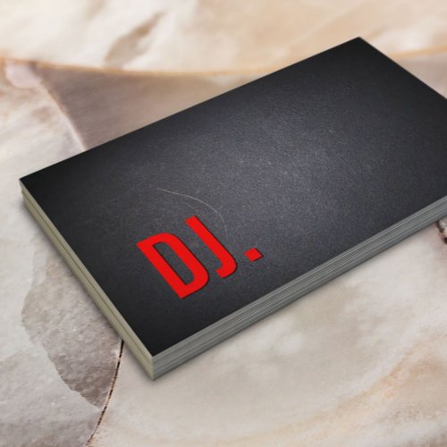 DJ Red Bold Text Elegant Dark Minimalist Business Card