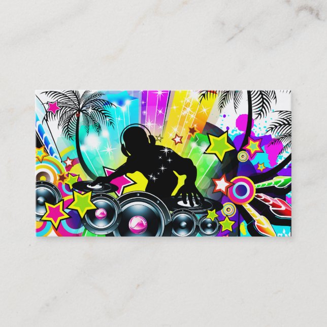 DJ Retro Colorful Tropical Template Business Card (Front)