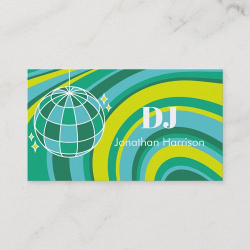 DJ Retro Groovy Wave Disco Ball Green Business Card
