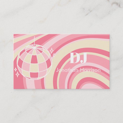 DJ Retro Groovy Wave Disco Ball Pink Business Card