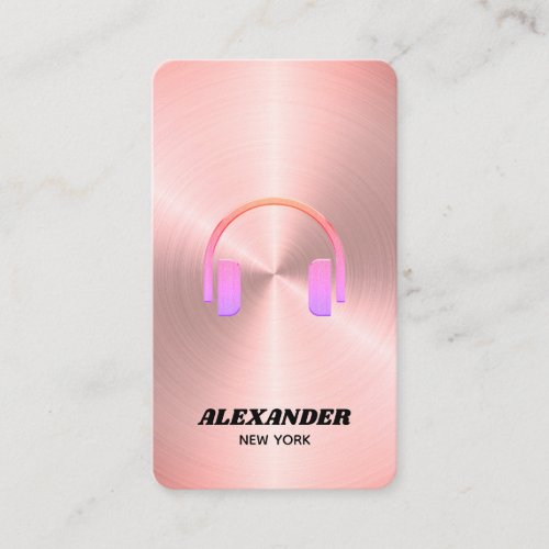 DJ Rose Gold Vintage Pink Headphone Faux Business Card