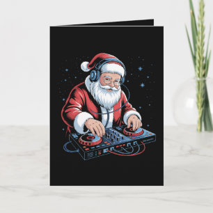 DJ Santa Christmas Headphones Turntable Xmas Card