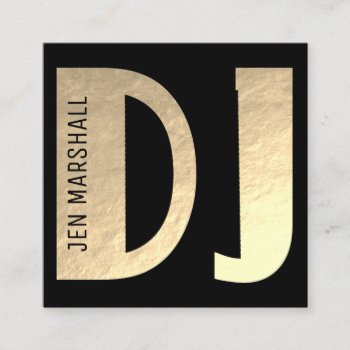 Dj Script On Faux Gold Foil Square Business Card by musickitten at Zazzle