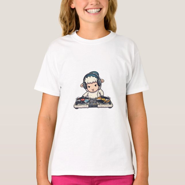 DJ Sheep Spinning Turntables Kids T-Shirt (Front)