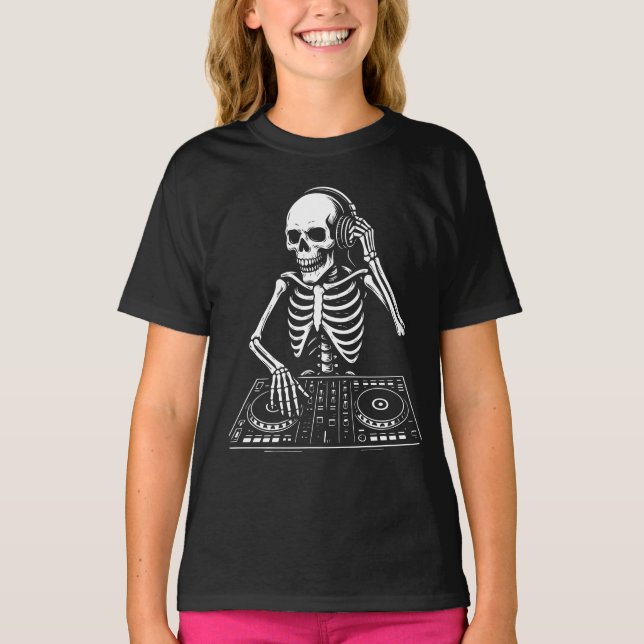 DJ Skeleton playing the live music T-Shirt (Front)