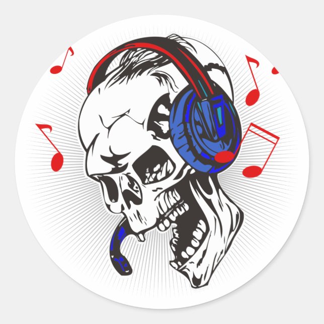 DJ Skull Classic Round Sticker (Front)