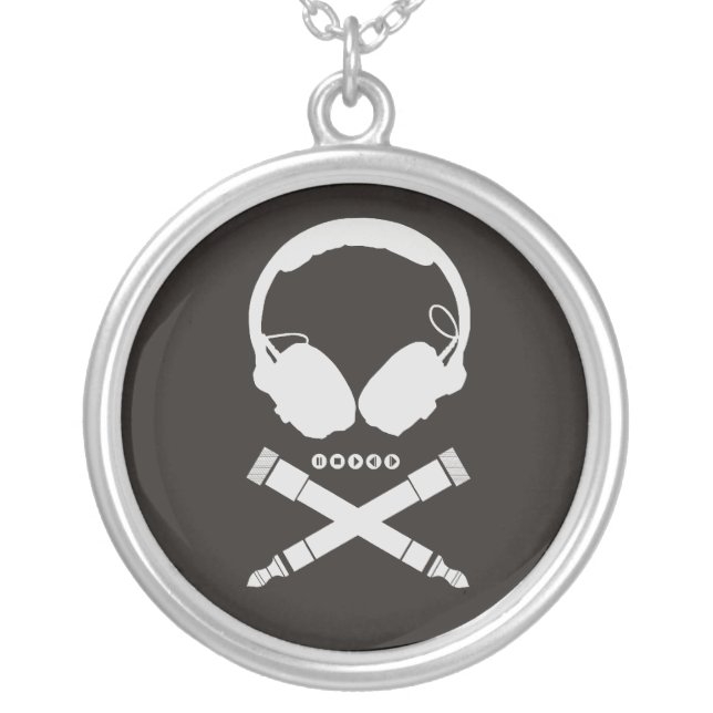 DJ Skull Silver Plated Necklace (Front)