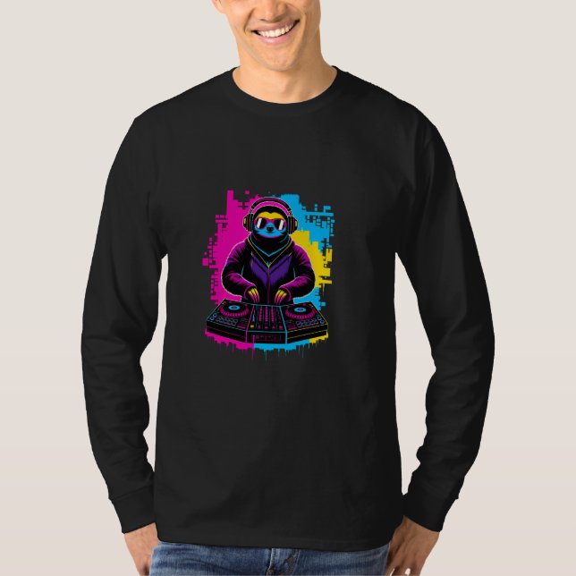 DJ Sloth Graffiti Style - Chill EDM Animal with Co T-Shirt (Front)