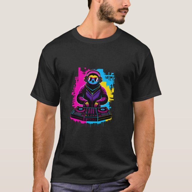 DJ Sloth Graffiti Style - Chill EDM Animal with Co T-Shirt (Front)