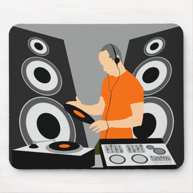DJ Spinning Vinyl At Decks Mouse Pad (Front)