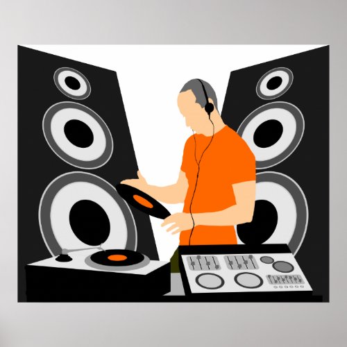 DJ Spinning Vinyl At Decks Poster