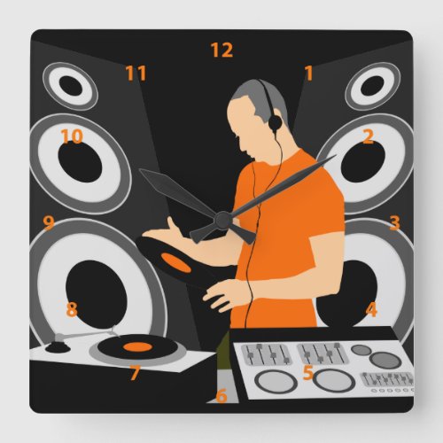 DJ Spinning Vinyl At Decks Square Wall Clock