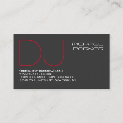 DJ Stylish Grey Background Red Professional Business Card