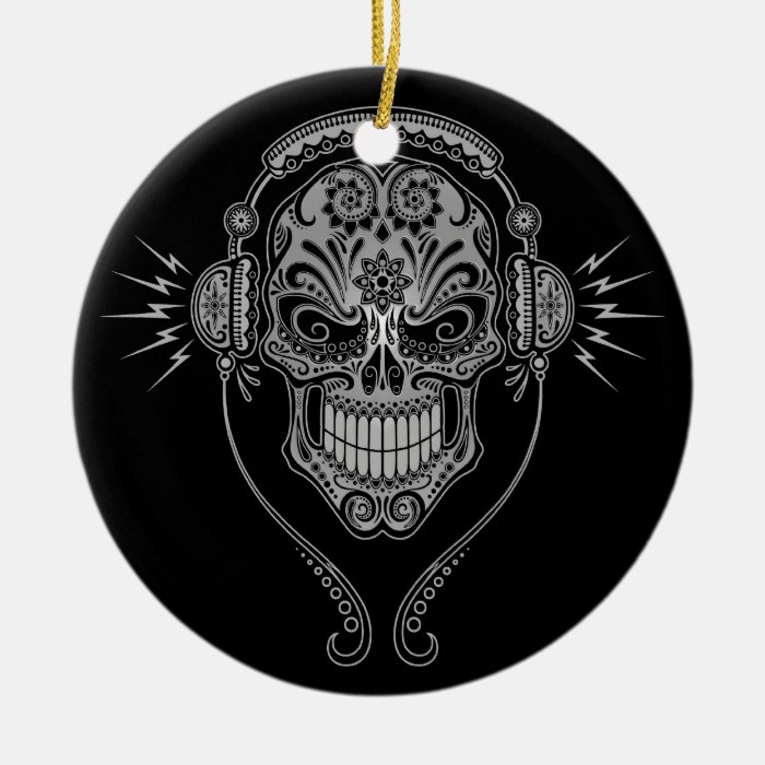 DJ Sugar Skull – Black Christmas Ornament