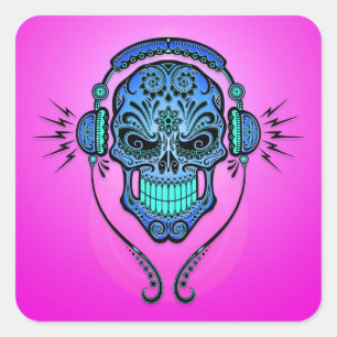 DJ Sugar Skull – Blue and Purple Square Sticker