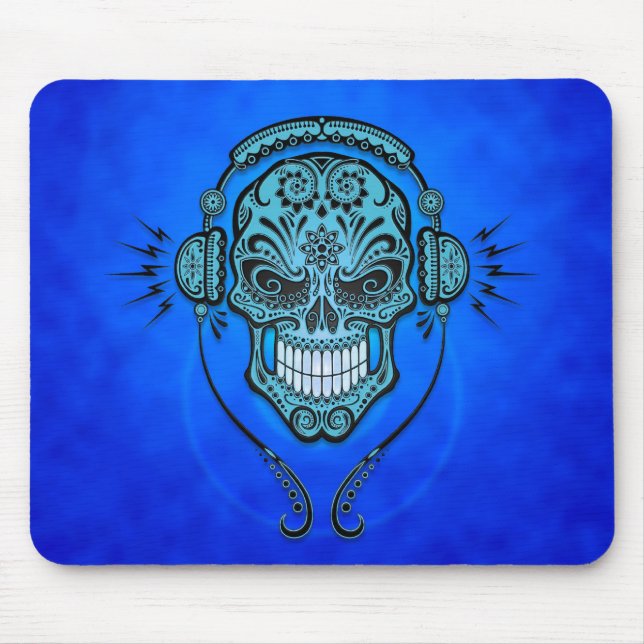 DJ Sugar Skull (blue) Mouse Pad (Front)