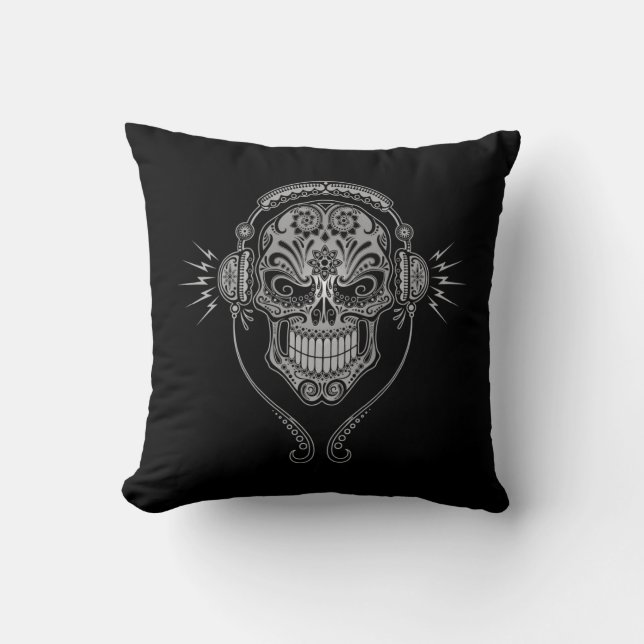 DJ Sugar Skull, dark Throw Pillow (Front)