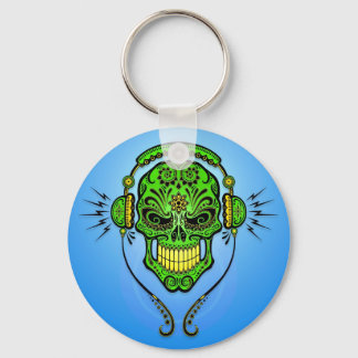DJ Sugar Skull – Green and Blue Keychain