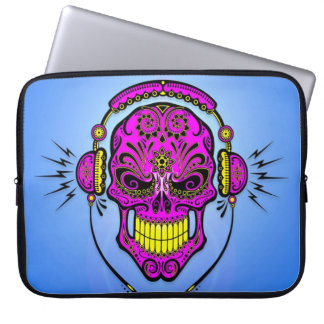 DJ Sugar Skull, purple on blue Laptop Sleeve