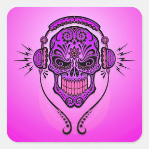 DJ Sugar Skull – Purple Square Sticker