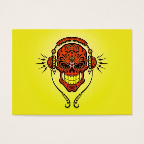 DJ Sugar Skull, red and yellow Business Card Template