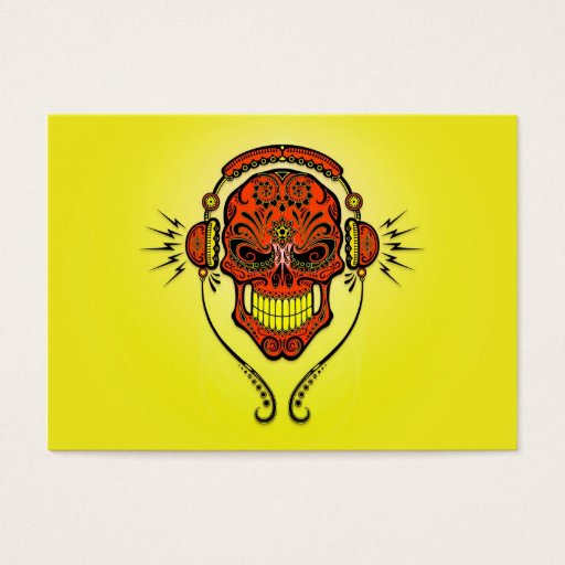 Customizable DJ Sugar Skull, red and yellow Business Card Template