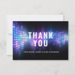 DJ Techno Dance Party Bar Mitzvah Thank You Card<br><div class="desc">This elegant and modern Bar Mitzvah thank you note card features a DJ theme or dance party theme with colorful sound wave lights on a dark background. This design is upbeat and eye-catching. This card appeals to all ages and is perfect to thanks guests after celebrating with your family a...</div>