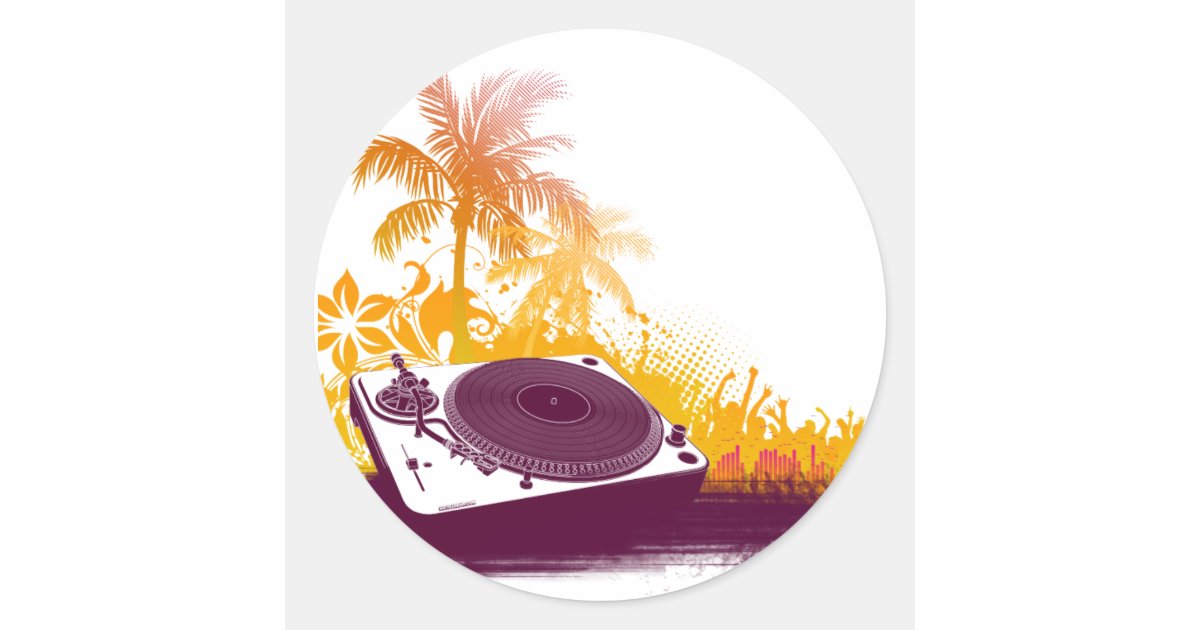 DJ Turntable Beach - Disc Jockey Music Deck Vinyl Classic Round Sticker ...