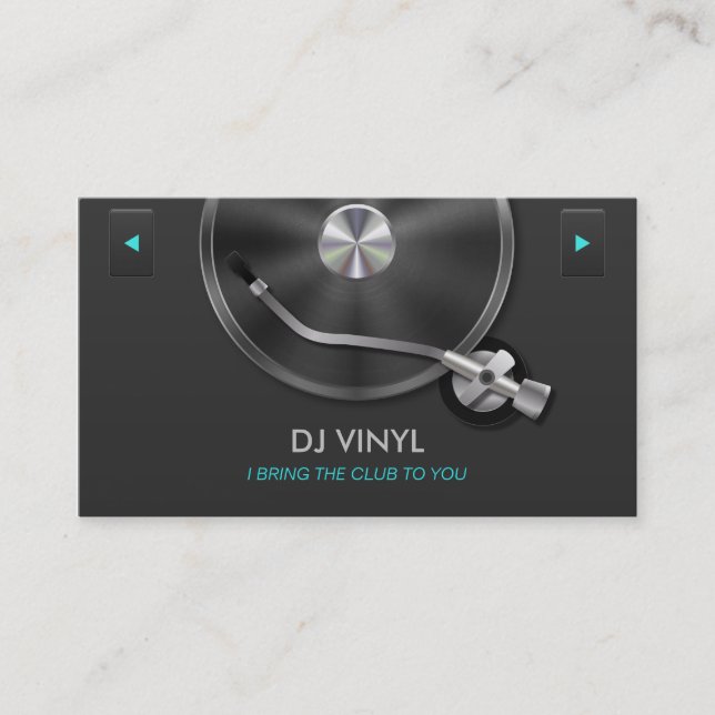 DJ Turntable Music Modern Clean Gray & Silver Business Card (Front)