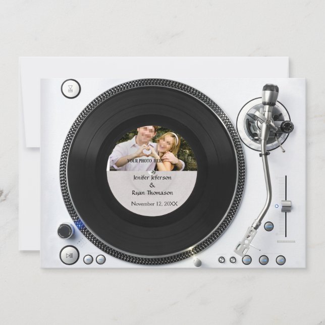 DJ turntable photo wedding Invitation (Front)