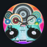 DJ Turntable with Vinyl - Pop Art Large Clock<br><div class="desc">DJ Turntable with vinyl music albums records for disc jockey with colored circles and balls pop art.</div>