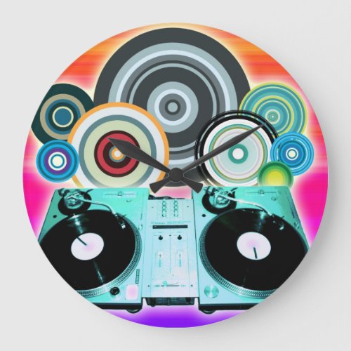 DJ Turntable with Vinyl _ Pop Art Large Clock