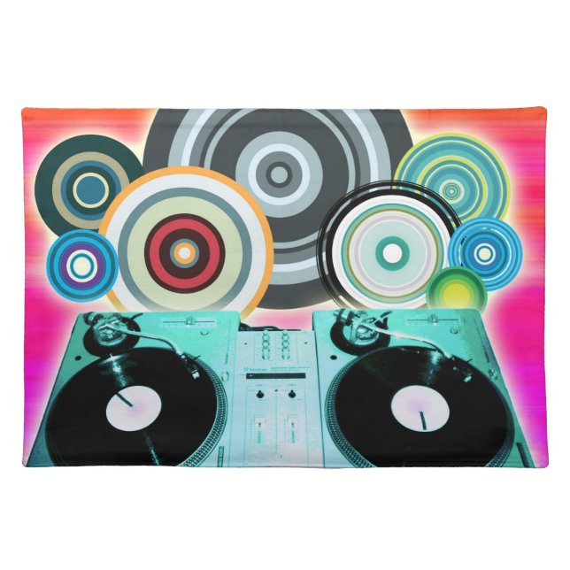 DJ Turntable with Vinyl - Pop Art Placemat (Front)