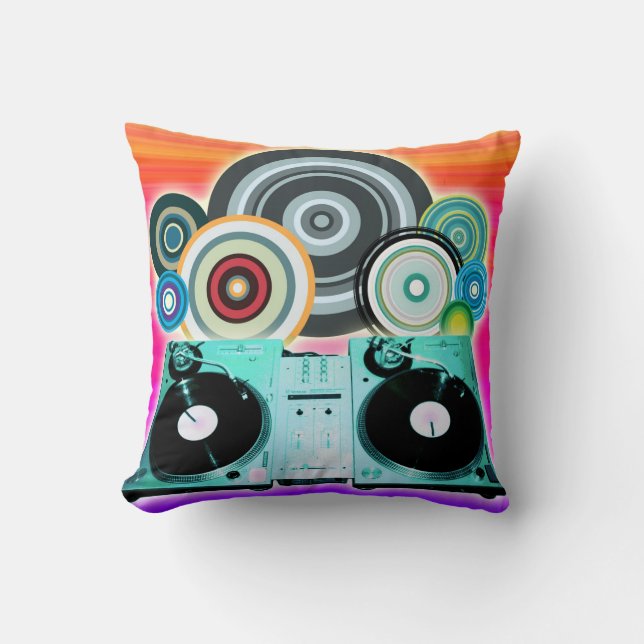 DJ Turntable with Vinyl - Pop Art Throw Pillow (Front)