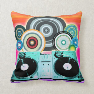 DJ Turntable with Vinyl - Pop Art Throw Pillow
