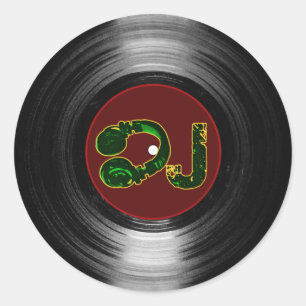 dj vinyl classic round sticker