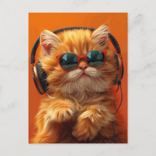 DJ Whiskers - Funny Orange Cat with Headphones Postcard