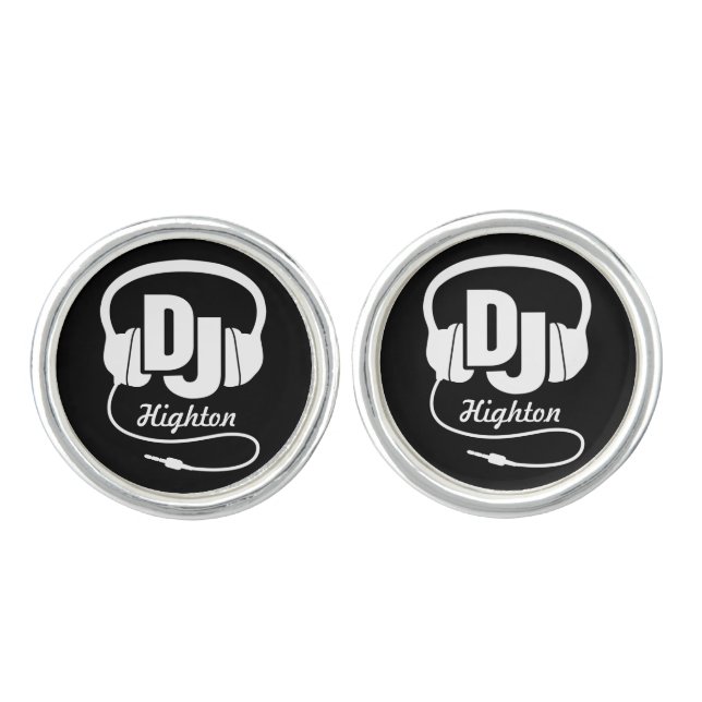 DJ white and black headphones cufflinks (Front)