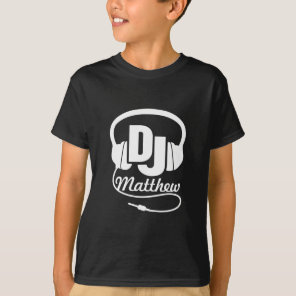 DJ your name white on black kids t-shirt