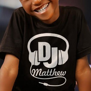 DJ your name white on black kids t-shirt