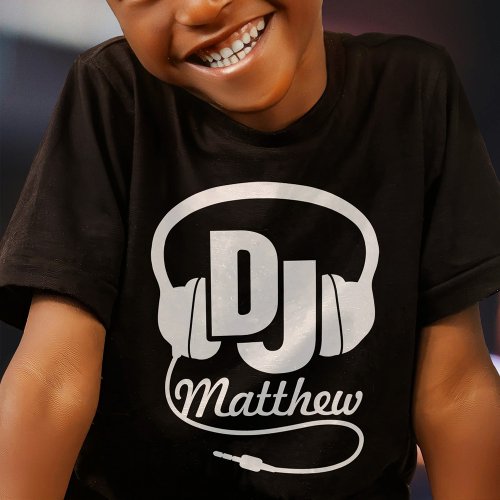 DJ your name white on black kids t_shirt