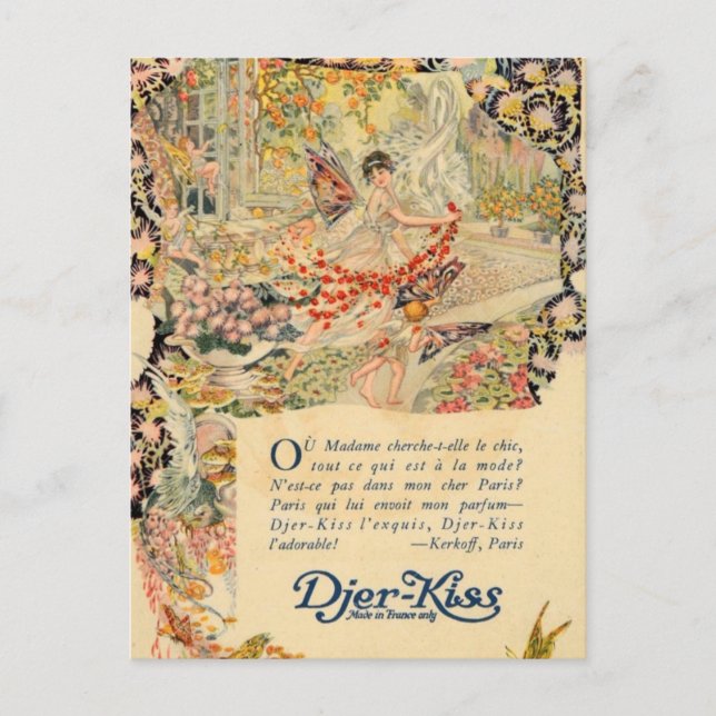 Djer-Kiss French Perfume Label Postcard (Front)