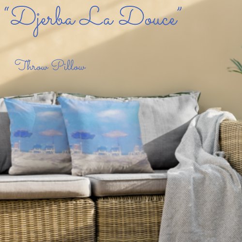 Djerba la Douce Beach Scenery Throw Pillow